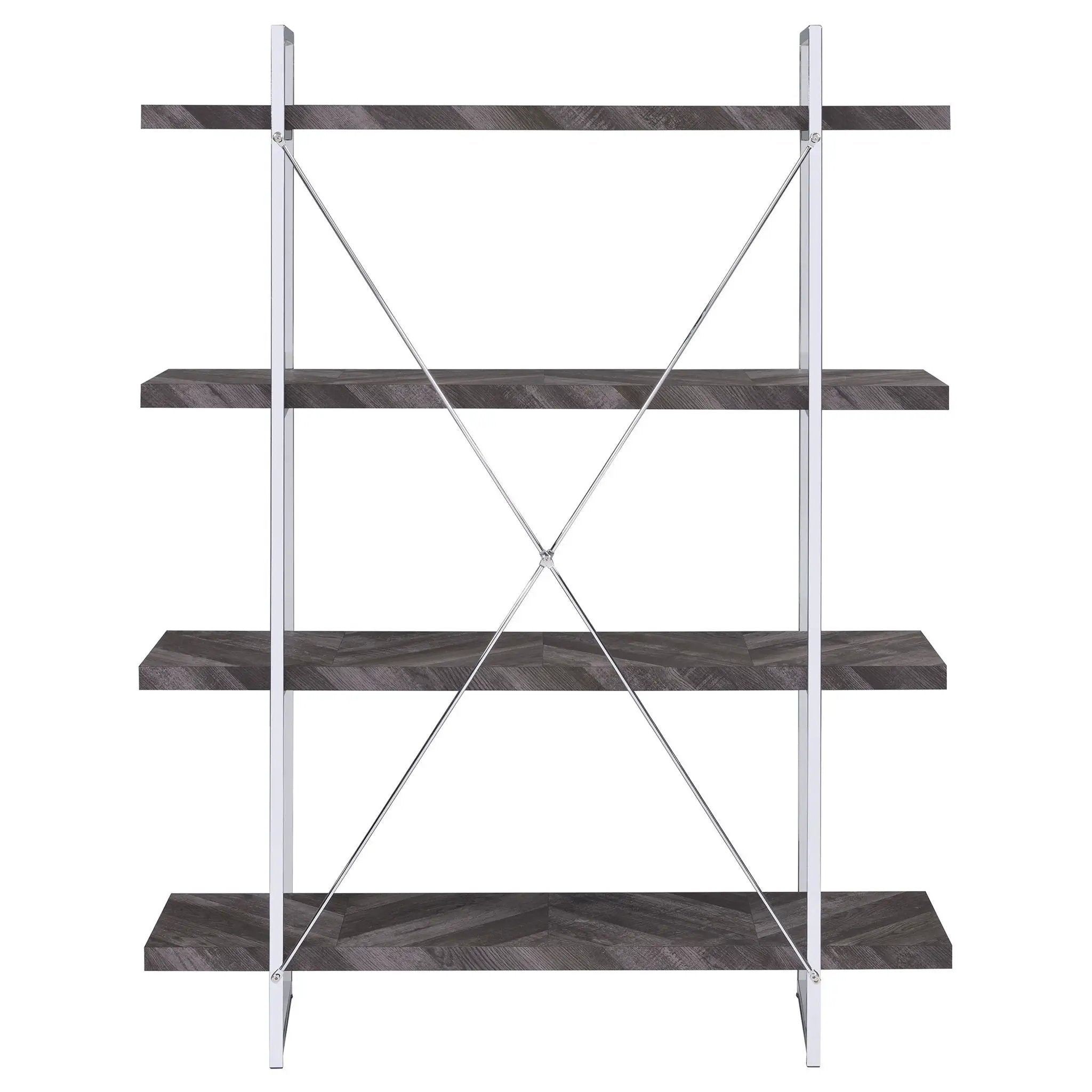 Grimma 63-inch 4-shelf Bookshelf Rustic Grey and Chrome by Unique Piece Furniture
