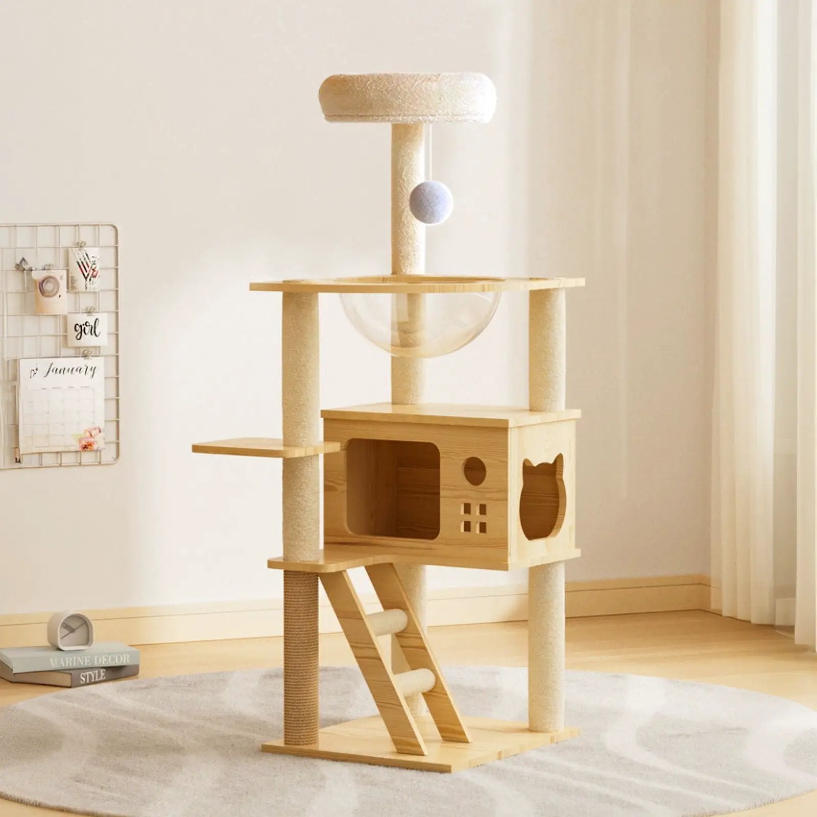 Modern Cat Tower, Wood Cat Tree Tower For Indoor Cats, Cat Tree With Sisal Covered Scratching Posts And Top Perch - Natural / White by HouseOfZazla