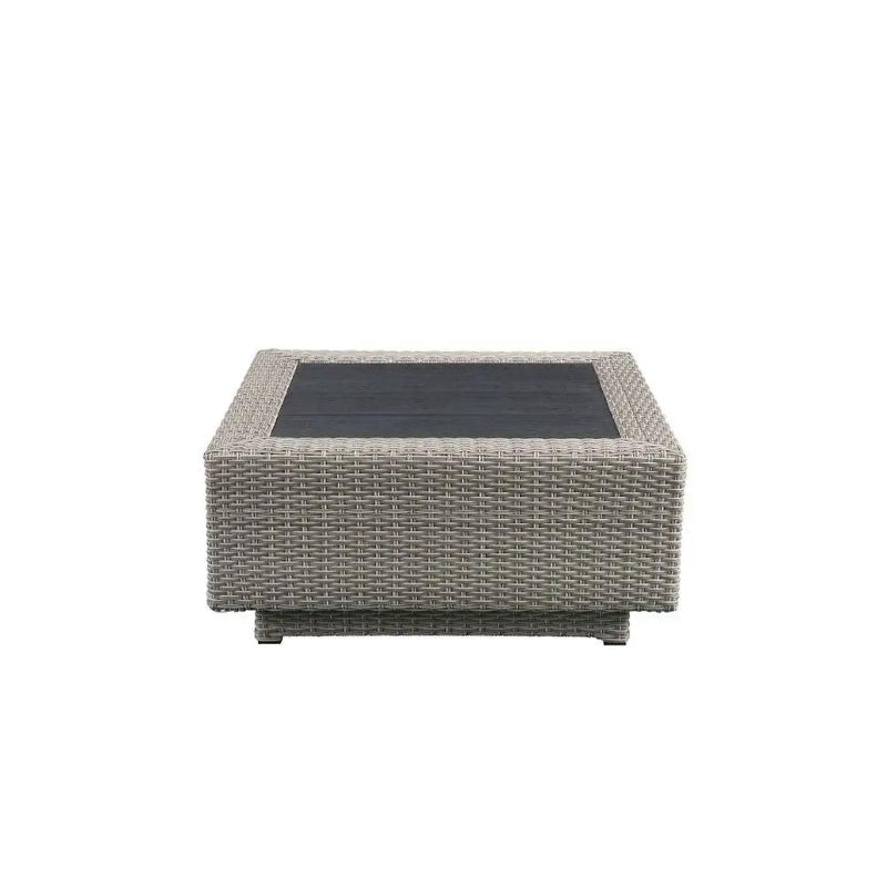 Salena - Patio Sectional Sofa With 4 Pillows & Coffee Table - Beige Fabric & Gray Wicker by Unique Piece Furniture