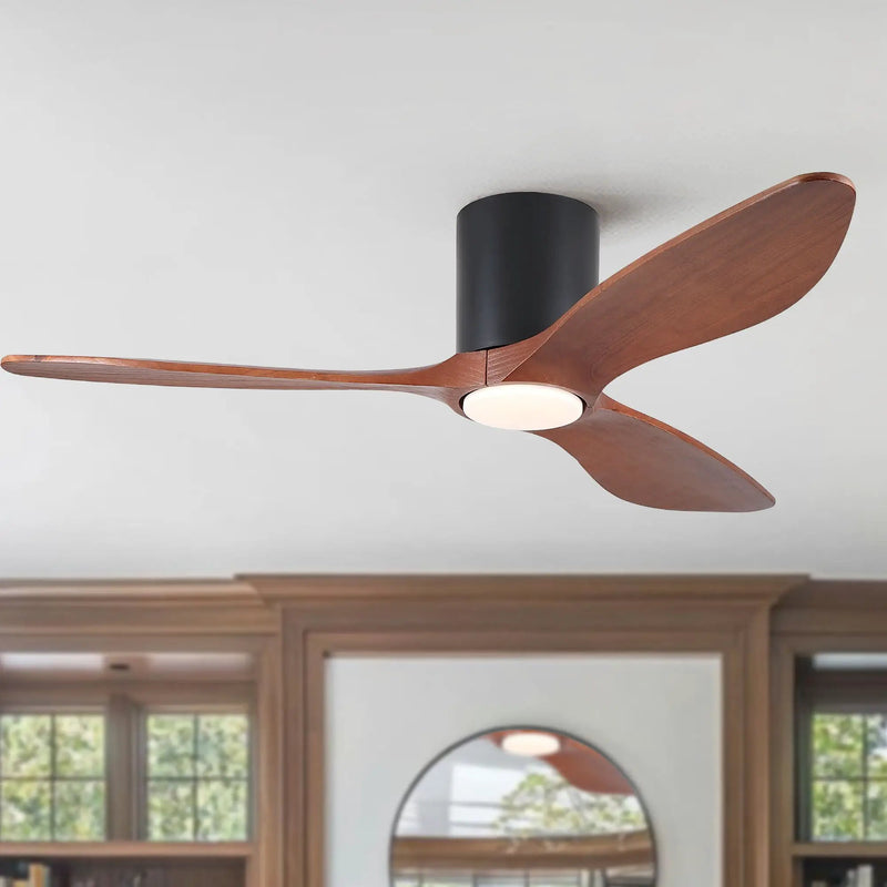 Low Profile Flush Mount Ceiling Fan With Light And Reversible Quiet Motor - Matte Black by Unique Piece Furniture