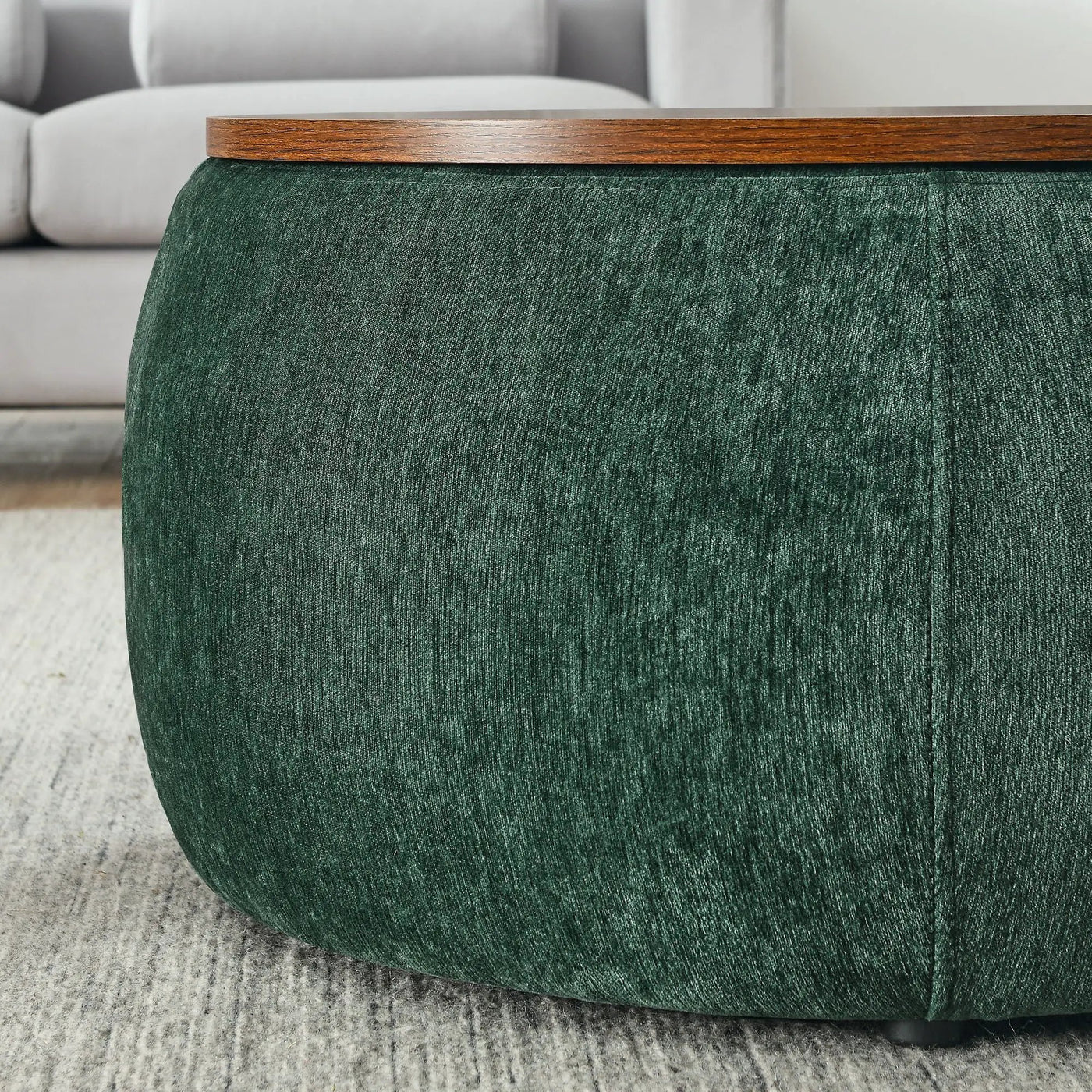 Round Storage Ottoman, 2 In 1 Function, End Table And Ottoman by Unique Piece Furniture
