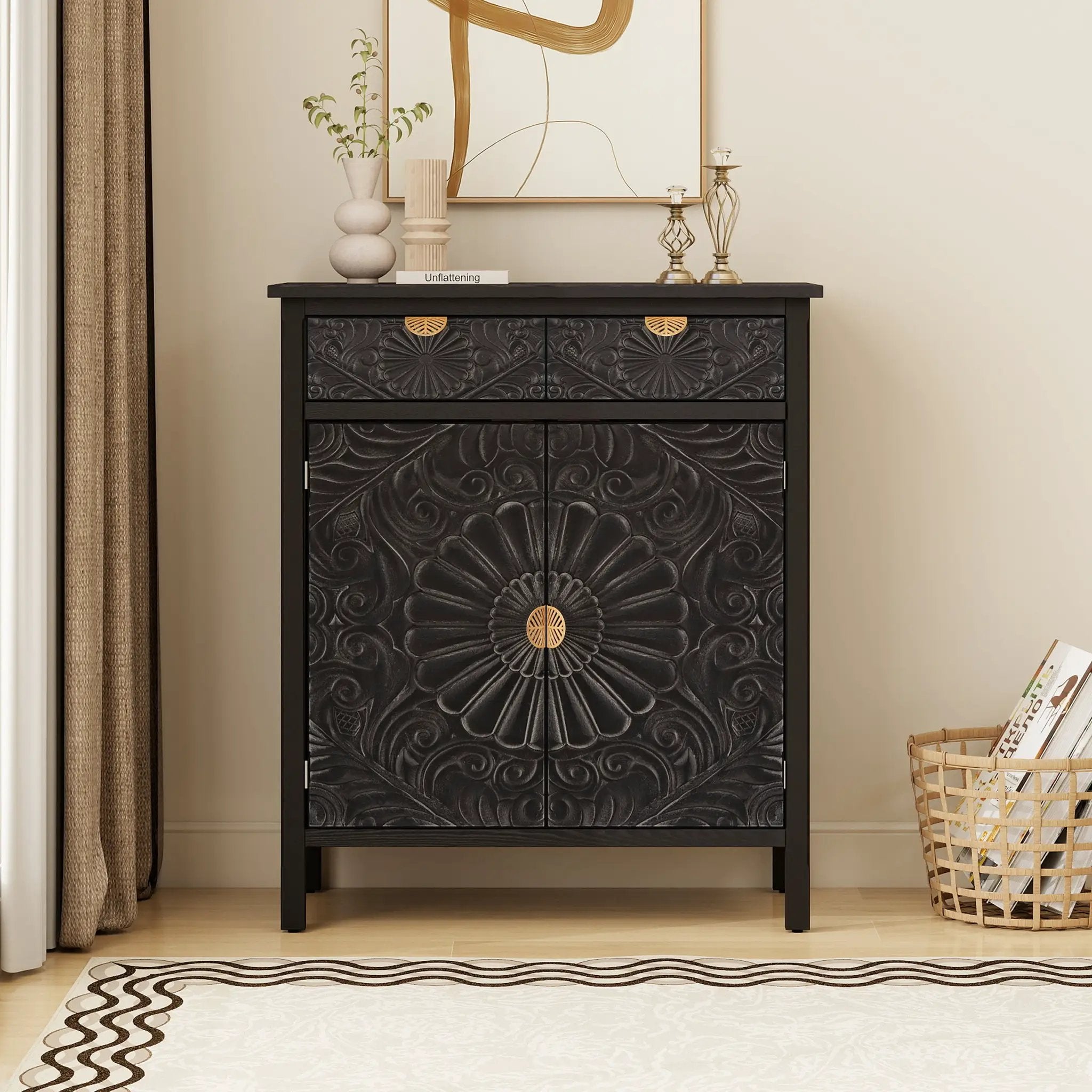 Hand-Carved Accent Cabinet by HouseOfZazla