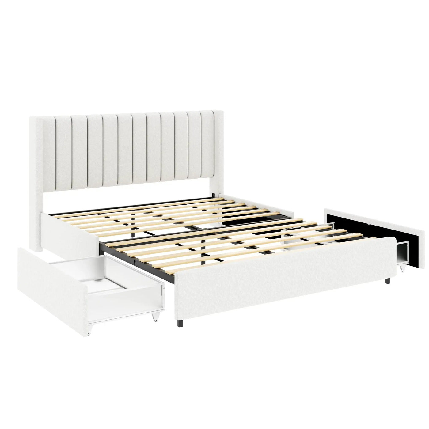 Anda - Boucle Upholstered Platform Bed With Patented Drawers Storage - Ivory by Unique Piece Furniture
