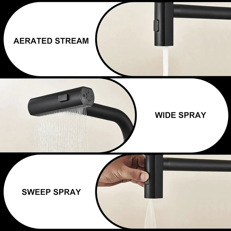 Kitchen Waterfall Faucet With Pull Down Sprayer, Single Handle, 360 Degree Rotating by HouseOfZazla