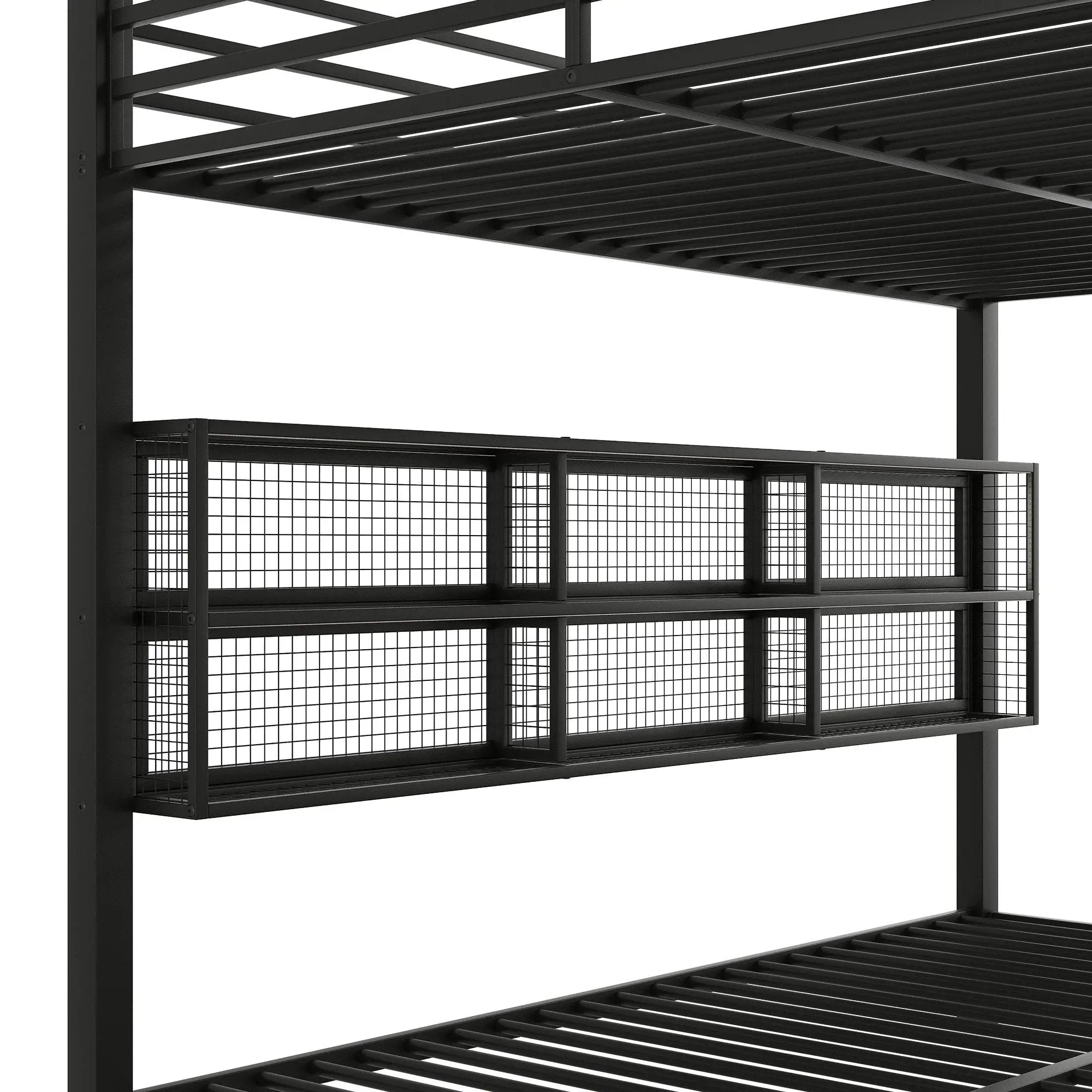 Queen Over Queen Bunk Bed With Storage Cabinets And LED Sturdy Frame, 6 Storage Units, Adjustable LED Lights - Black by Unique Piece Furniture