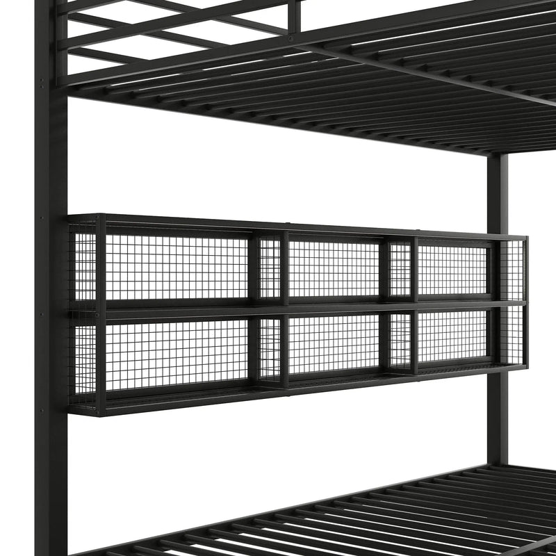 Queen Over Queen Bunk Bed With Storage Cabinets And LED Sturdy Frame, 6 Storage Units, Adjustable LED Lights - Black by Unique Piece Furniture