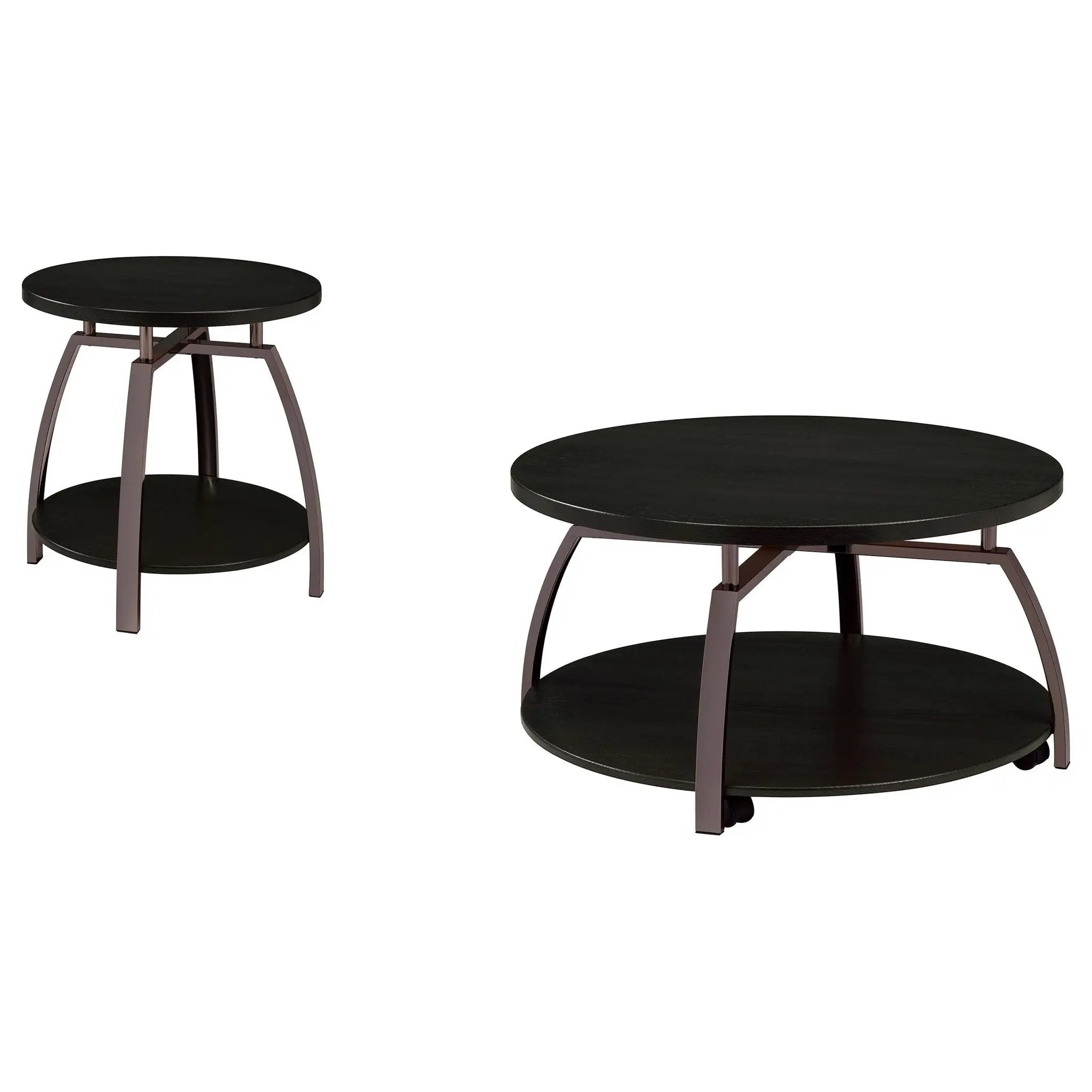 Starrett - 2 Piece Round Coffee Table Set - Charcoal by HouseOfZazla
