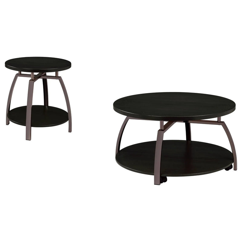 Starrett - 2 Piece Round Coffee Table Set - Charcoal by HouseOfZazla