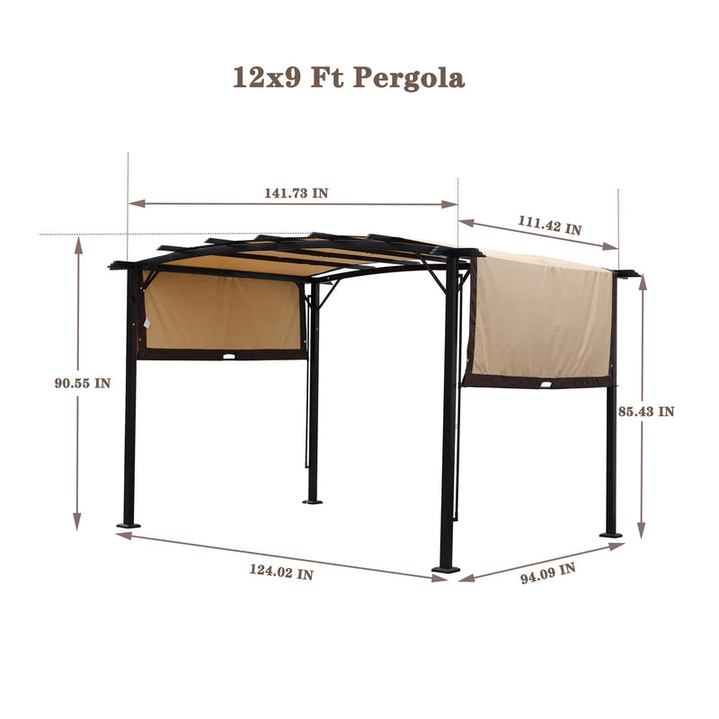 Outdoor Patio Pergola Gazebo - Steel Frame Sun Shelter With Retractable Canopy by Unique Piece Furniture