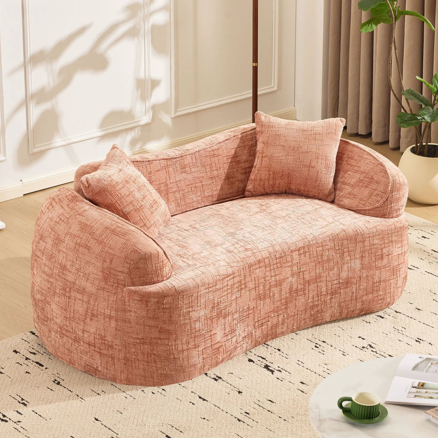 Curved 2 Person Compress Sofa With Armrests, Includes Pillows by Unique Piece Furniture