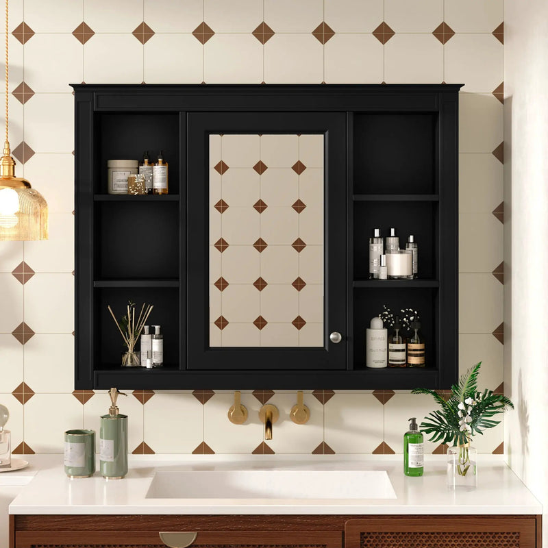 Wall Mounted Medicine Cabinet With Mirror, Storage Cabinet Featuring 6 Open Shelves And Adjustable Interior by HouseOfZazla