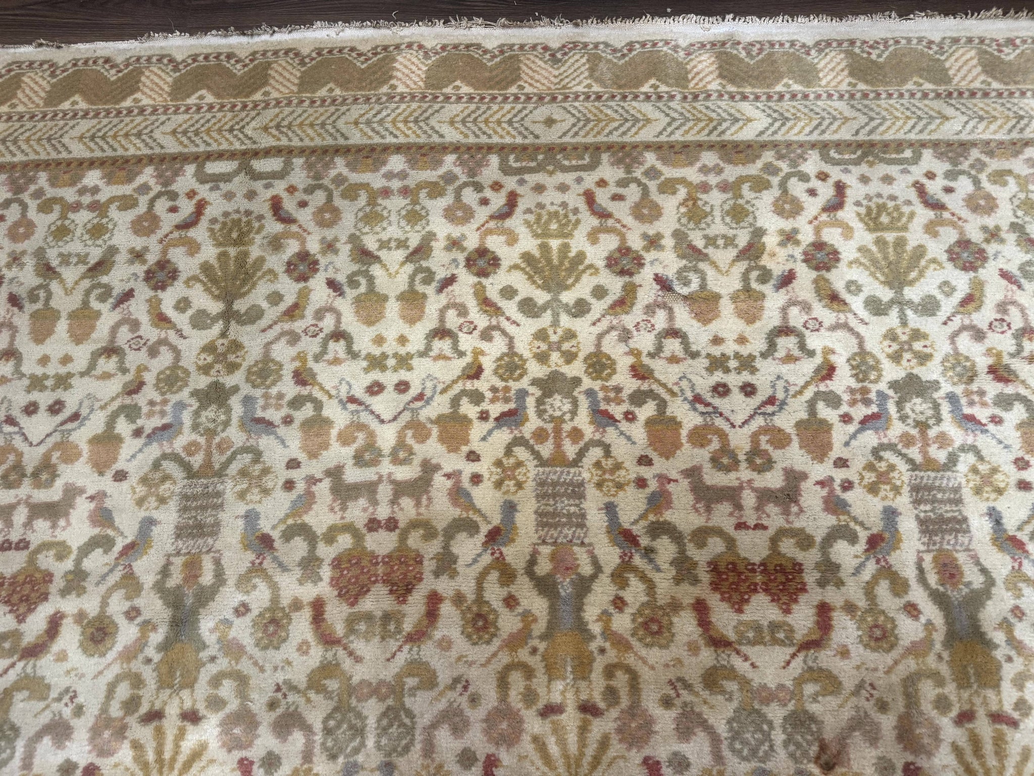 Large Spanish Portuguese Rug 9x15, Beige, Vintage, Allover Pattern, Wool by Jewel Rugs