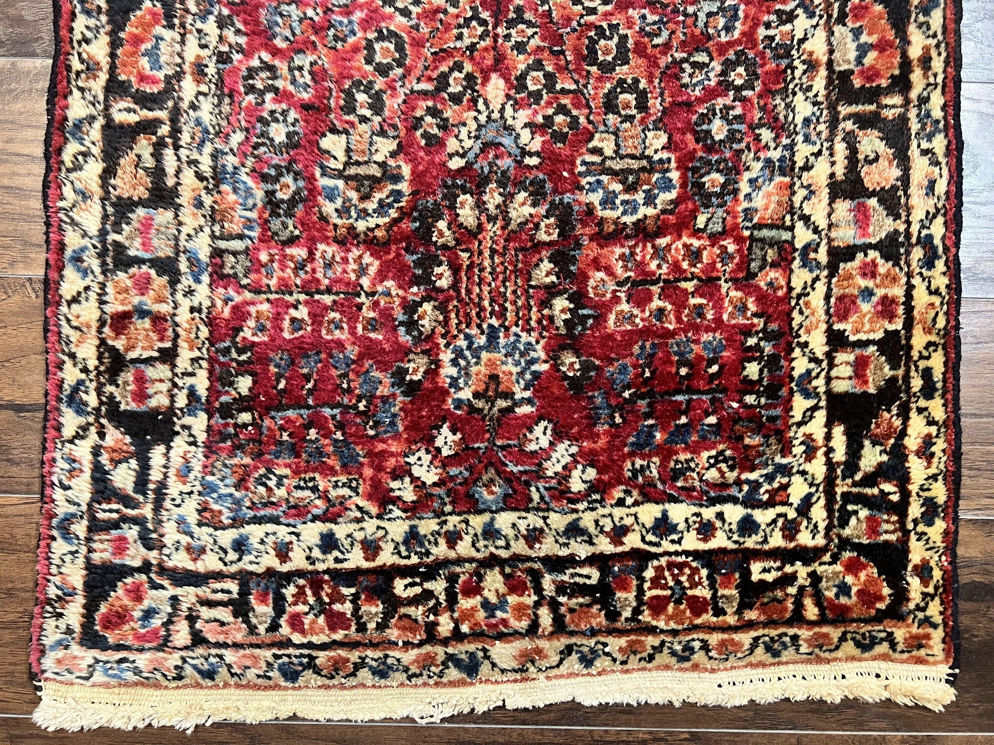 Antique Persian Runner Rug 2.9 x 17, Rare Sarouk Runner, Handmade Wool Rug for Hallway, Red, Floral by Jewel Rugs