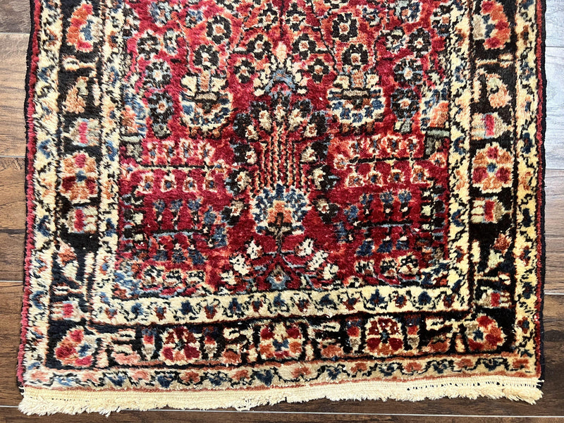 Antique Persian Runner Rug 2.9 x 17, Rare Sarouk Runner, Handmade Wool Rug for Hallway, Red, Floral by Jewel Rugs