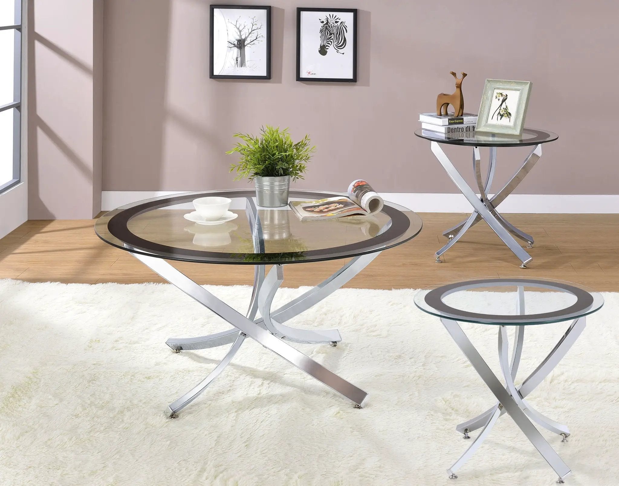 Brooke 3-piece Round Coffee and End Table Set Chrome by Unique Piece Furniture