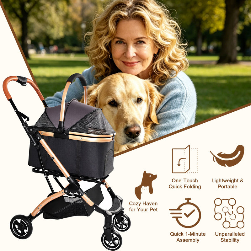 Pet Stroller for Dogs and Cats, 2-in-1 Detachable Foldable Design by HouseOfZazla