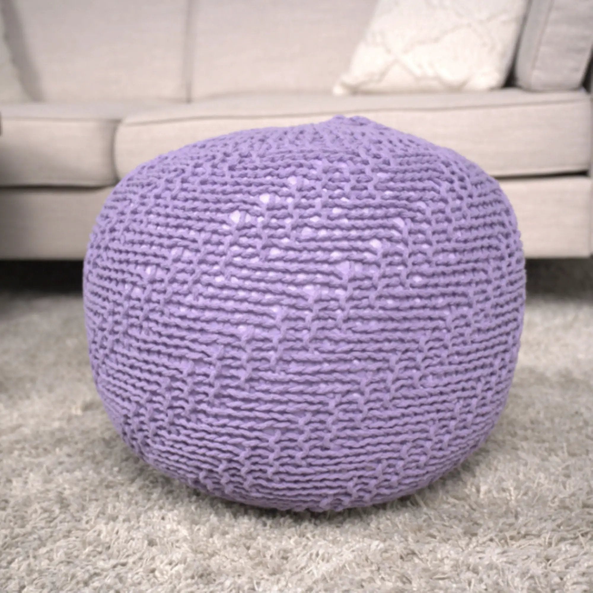 Bordeaux - Knitted Round Pouf Ottoman by HouseOfZazla