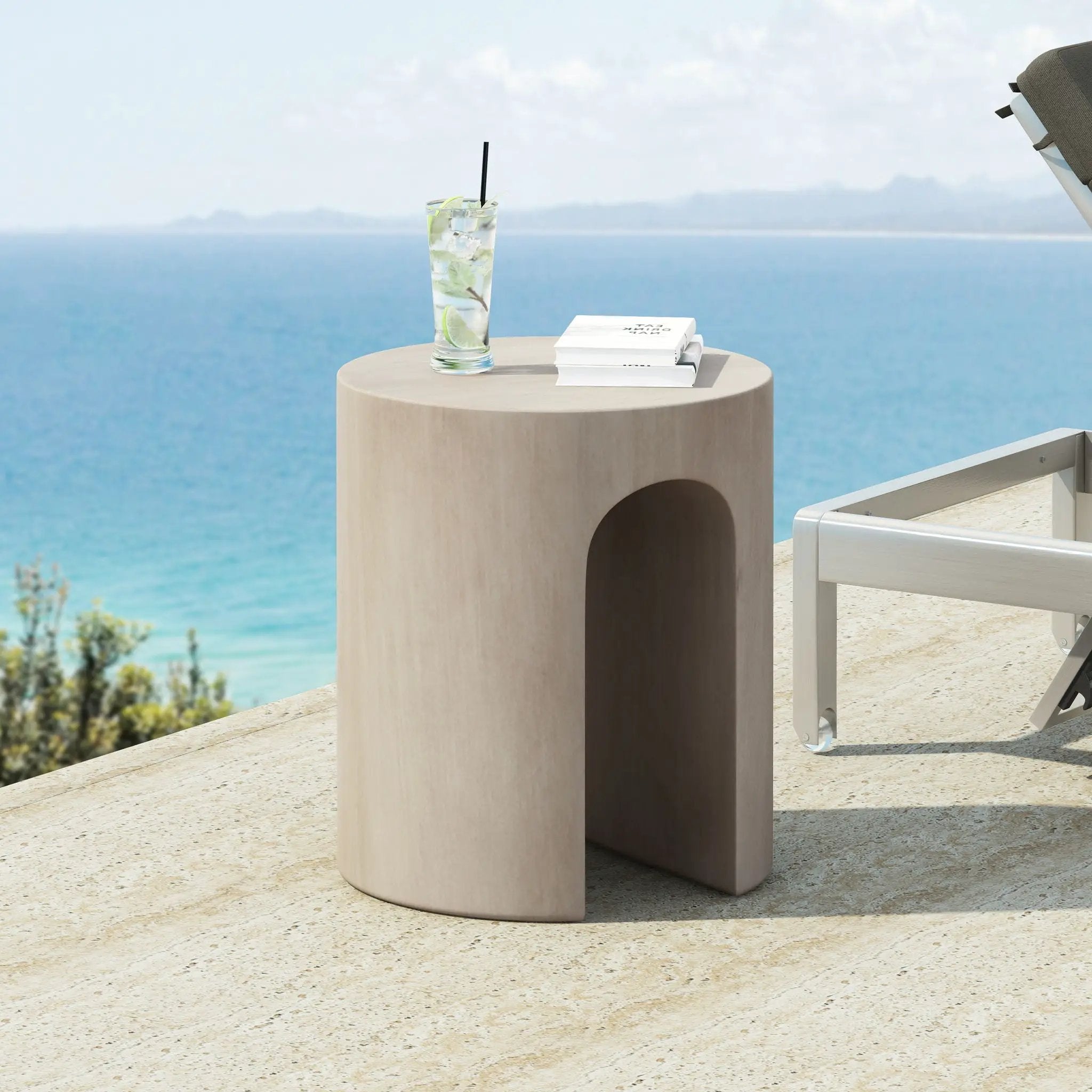 Outdoor Round With U Shape Side Table - Light Gray by HouseOfZazla