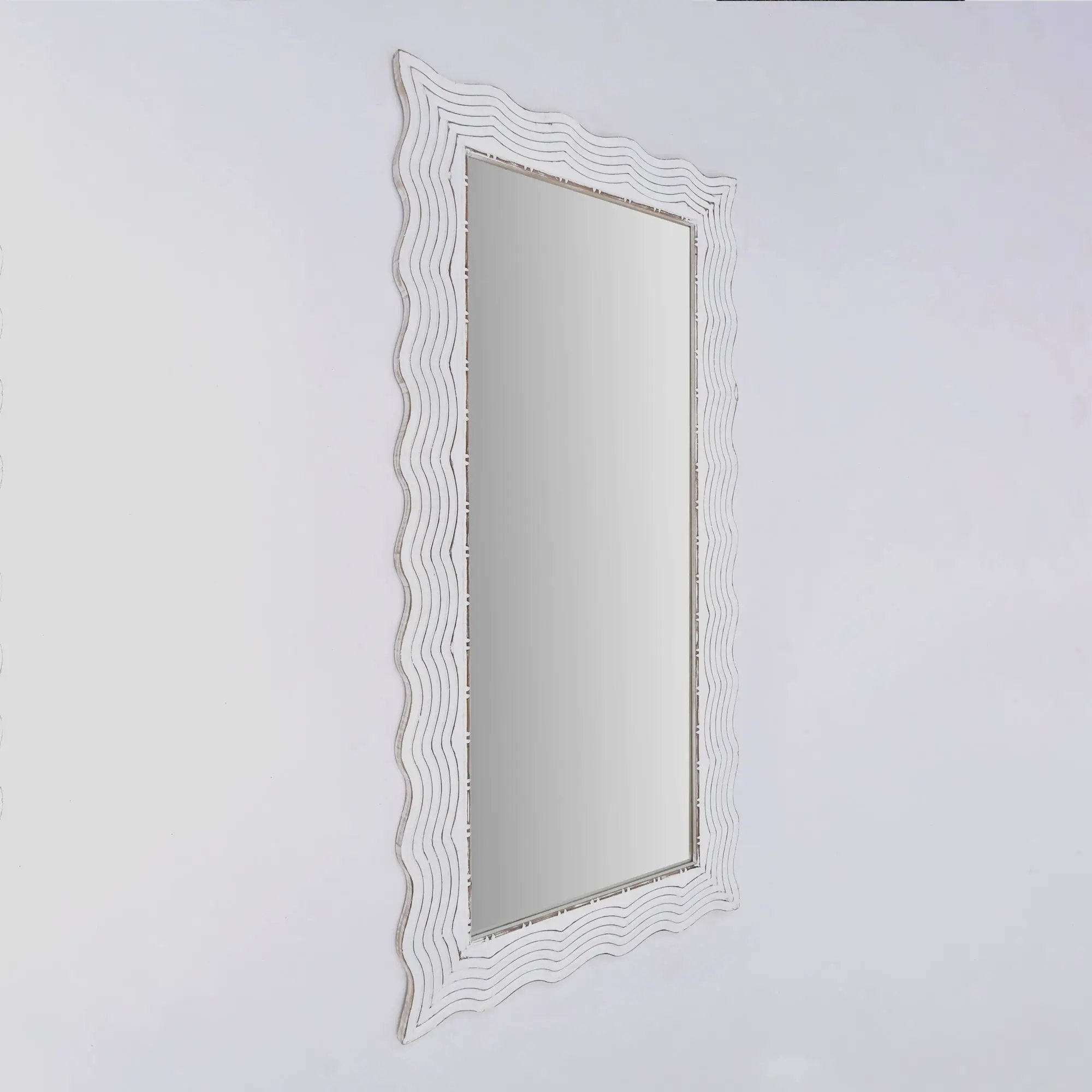 Handcarved Wave Design Rectangle Mirror Accent Enhancing Space - Antique White by Unique Piece Furniture