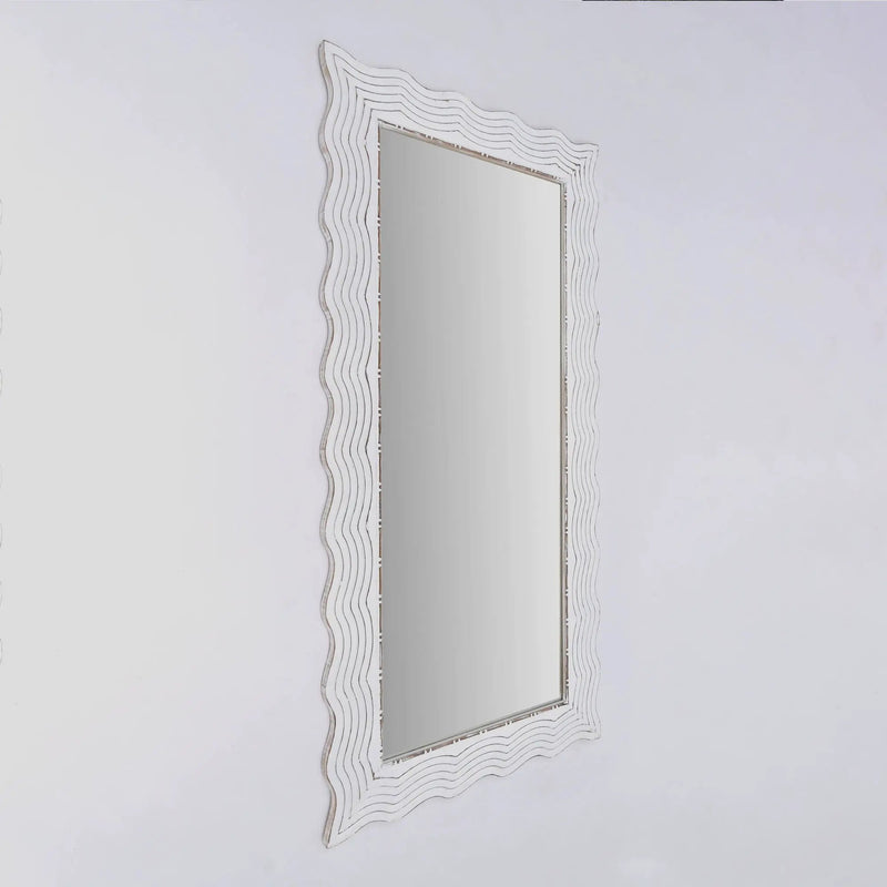 Handcarved Wave Design Rectangle Mirror Accent Enhancing Space - Antique White by Unique Piece Furniture