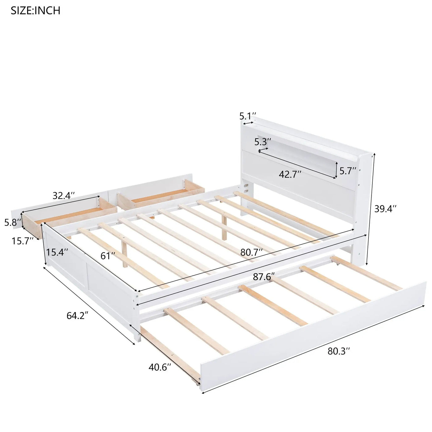 Storage Platform Bed With LED Lights, 2 Drawers And Trundle by HouseOfZazla