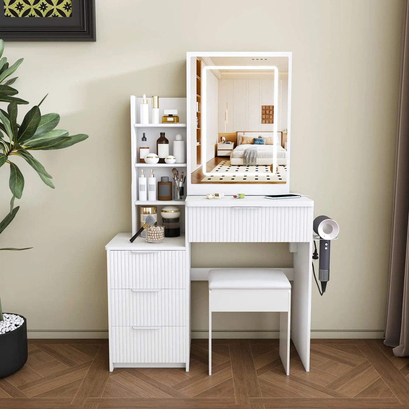 Modern Vanity Desk With 3 LED Lighting Modes, 4 Drawers by Unique Piece Furniture