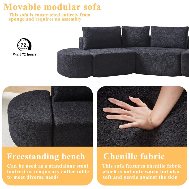 106.3-Inch V-Shaped Modular Sofa Set in Chenille Fabric by HouseOfZazla
