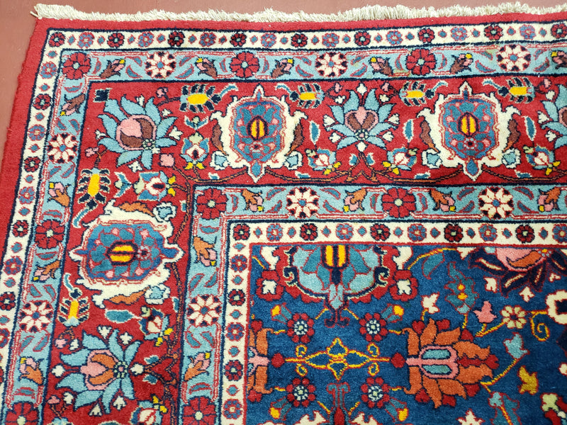 Rare Antique Persian Veramin Carpet, Mina-Khani Pattern, Blue, Red, Ivory, 7x11 ft, Hand-Knotted, Wool by Jewel Rugs
