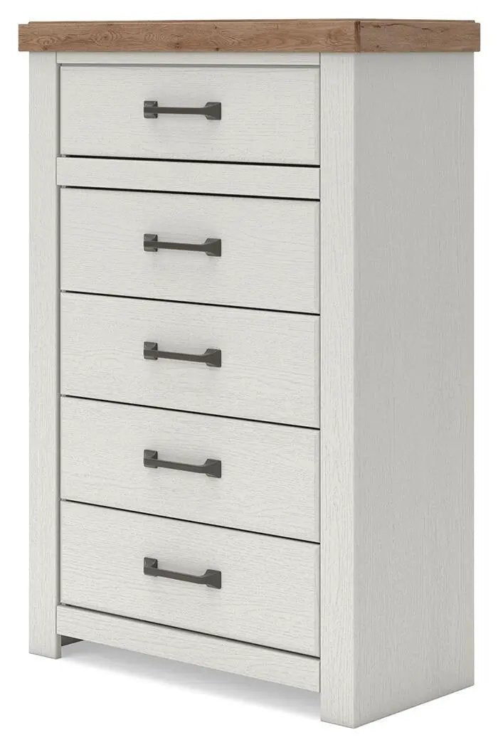 Savonport - Five Drawer Chest - White / Brown by Unique Piece Furniture