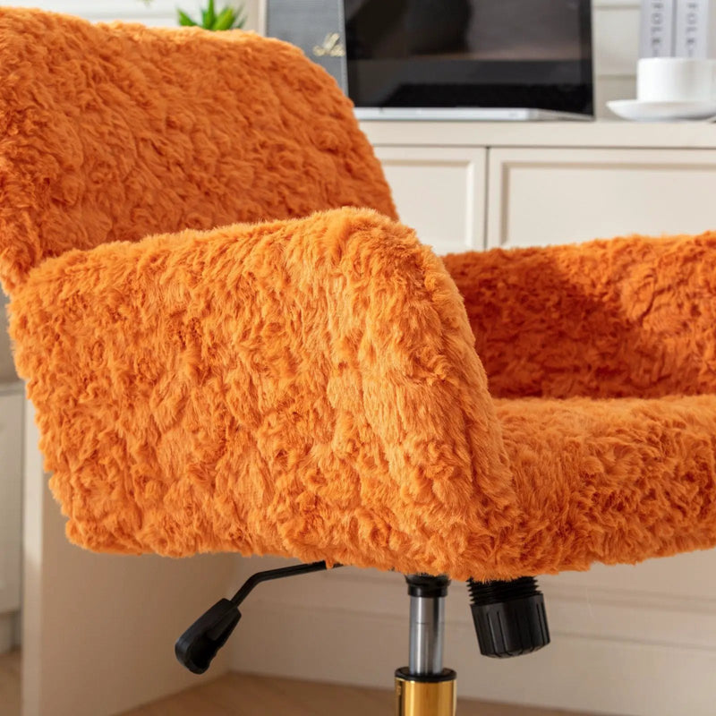 Office Chair, Artificial Rabbit Hair Home Office Chair With Metal Base, Adjustable Desk Chair Swivel Office Chair, Vanity Chair by HouseOfZazla