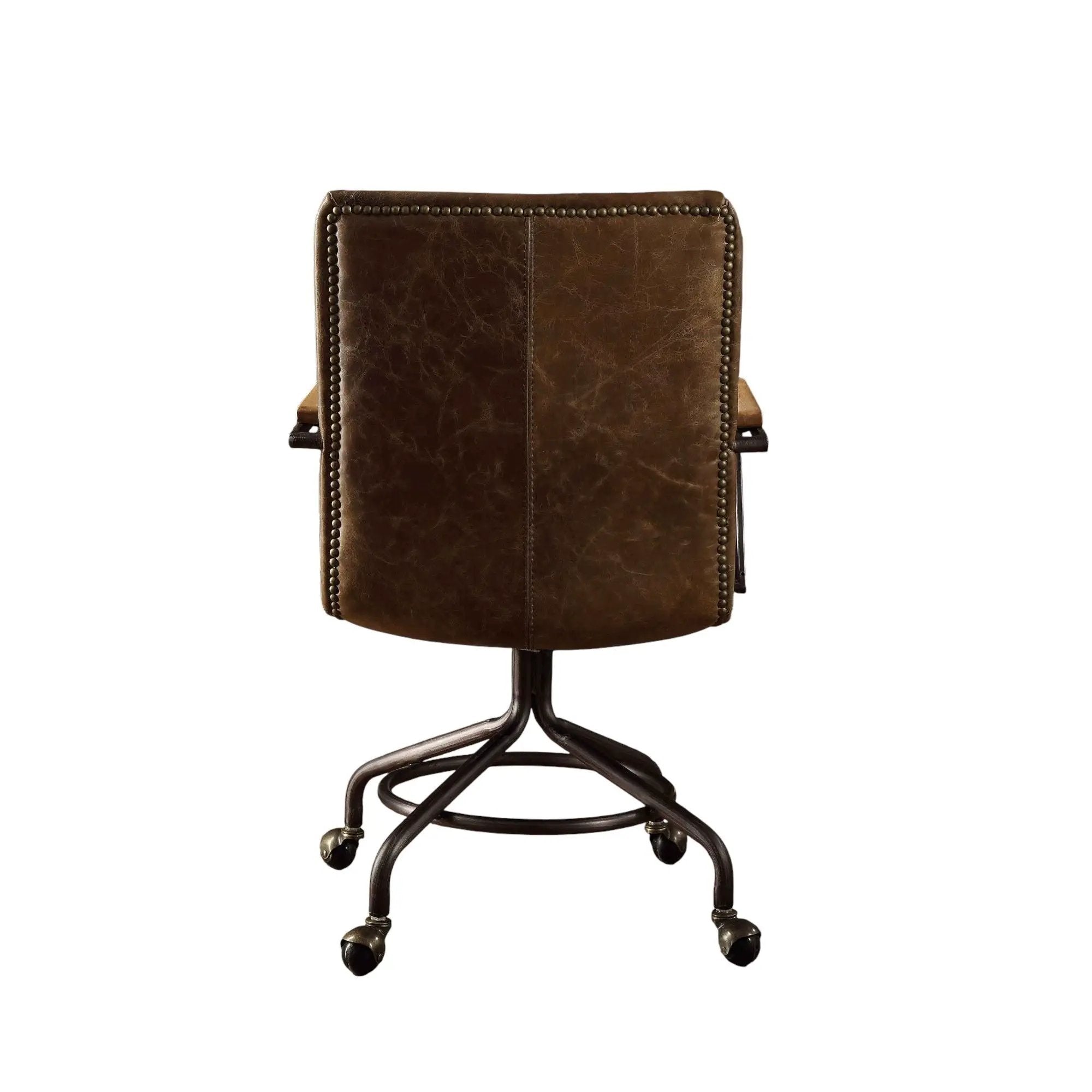 Harith Vintage Top Grain Leather Office Chair - Brown by HouseOfZazla