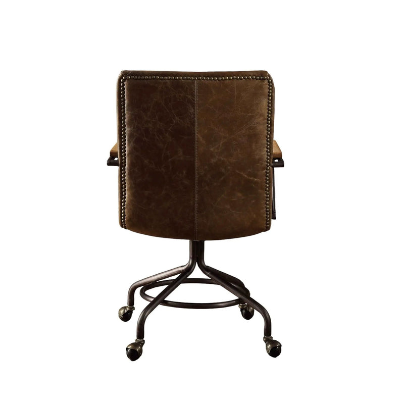 Harith Vintage Top Grain Leather Office Chair - Brown by HouseOfZazla