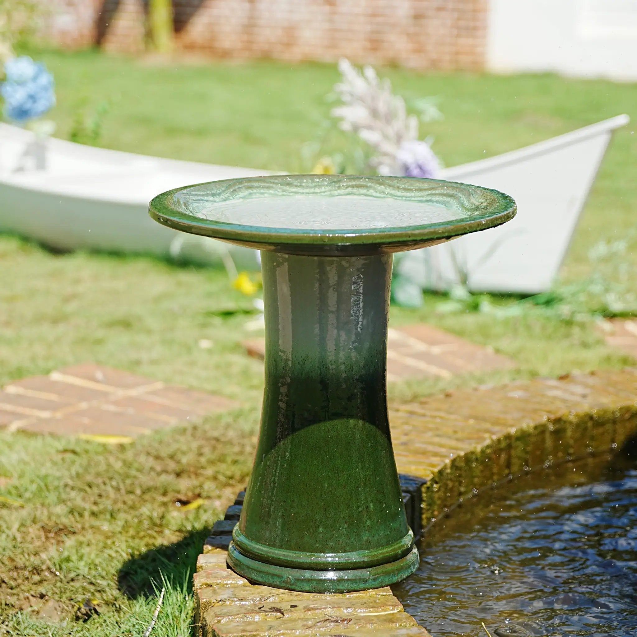 17" Ceramic Bird Bath for Outside, Elegant Tall Outdoor Bird Bath by HouseOfZazla