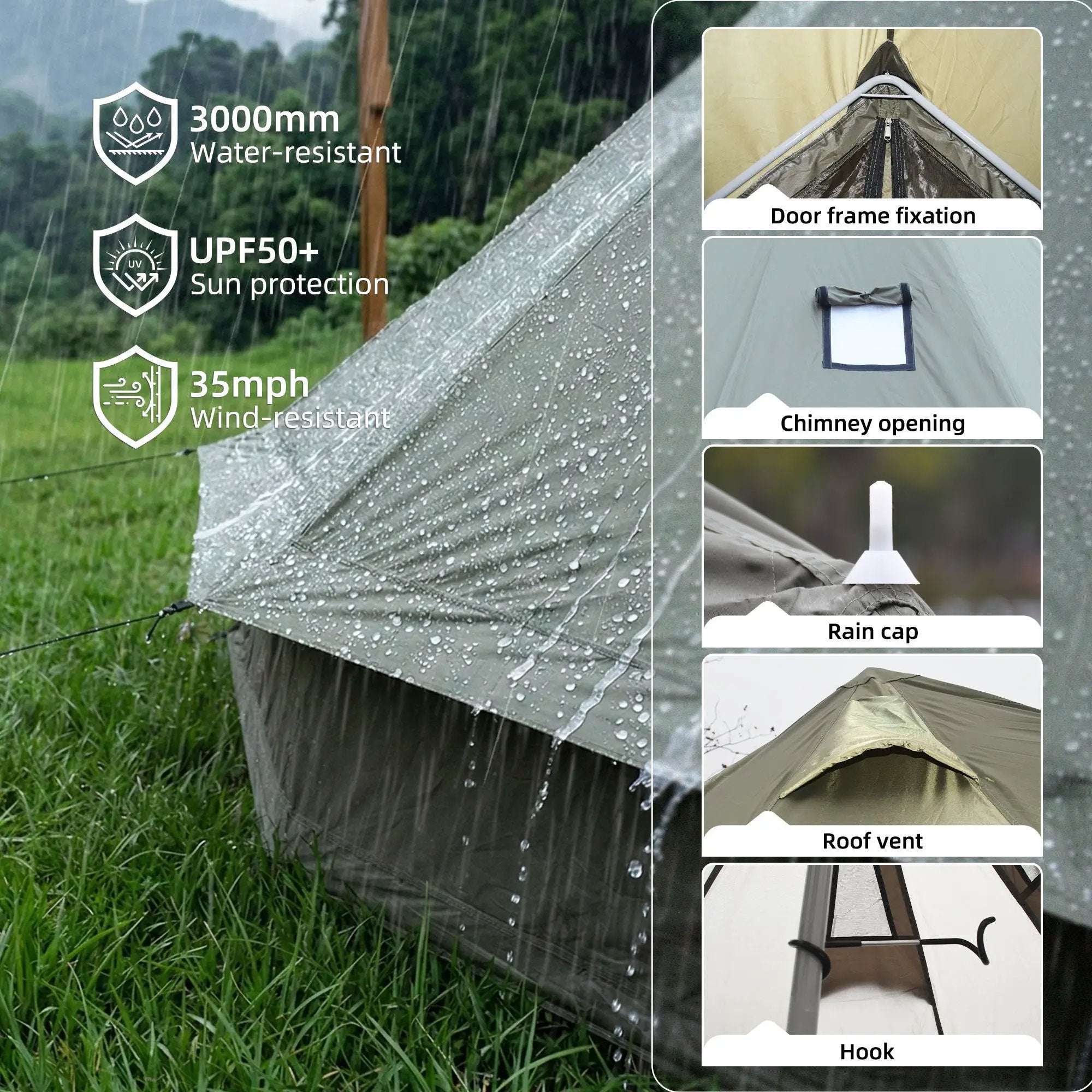 4 Season Bell Tent 9.8 FT Green Waterproof Glamping Tent by HouseOfZazla
