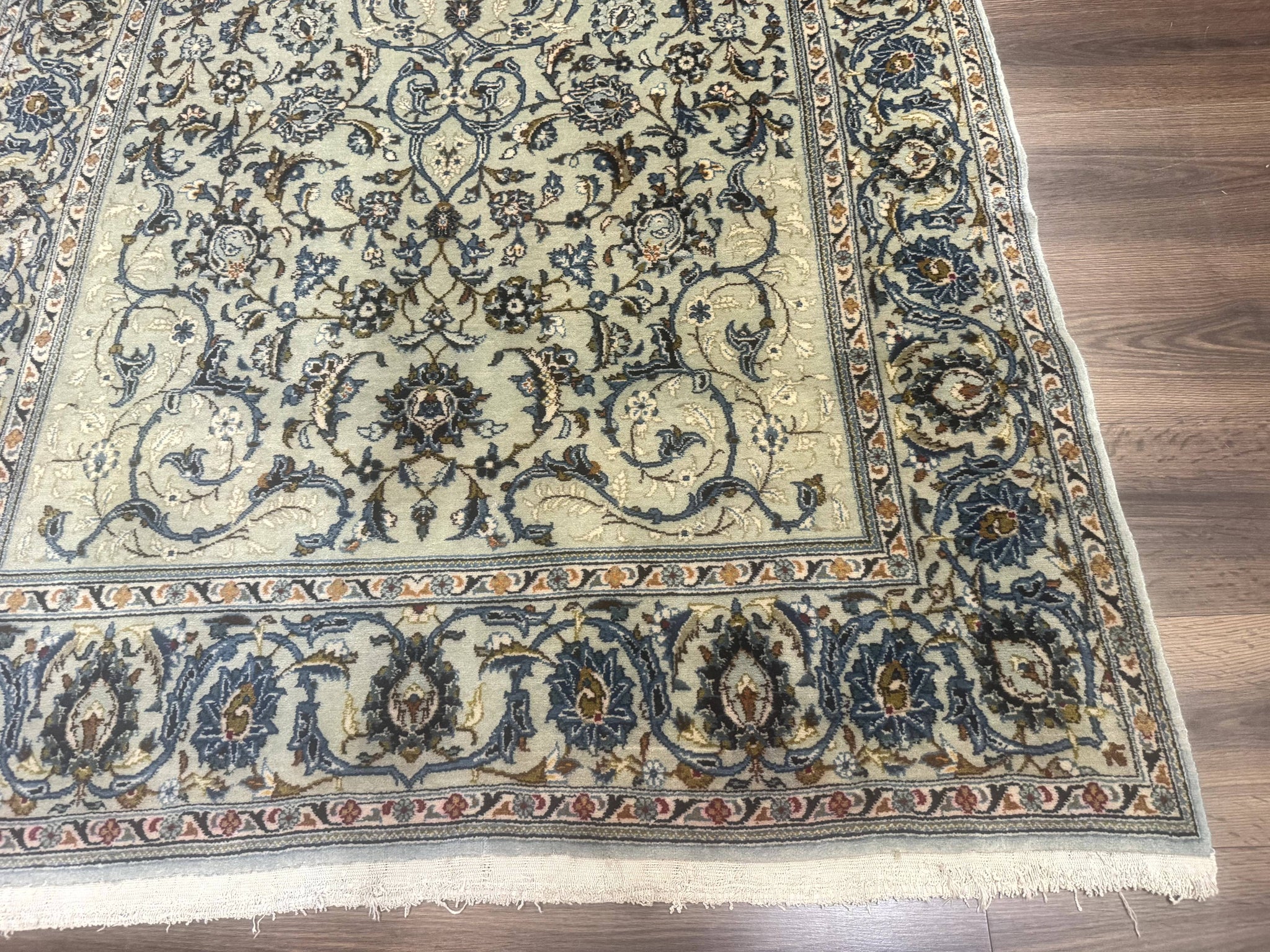 Persian Kashan Rug, Unique Colors, 225 KPSI, Light Green and Light Blue by Jewel Rugs