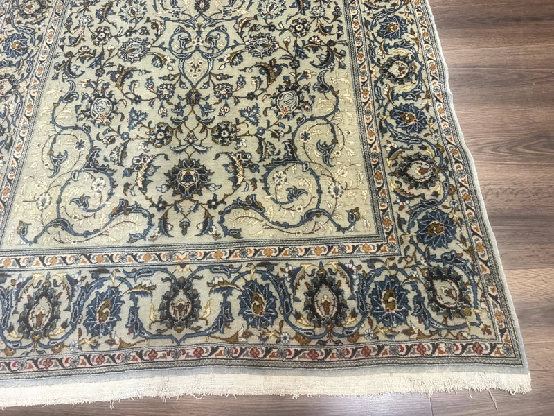 Persian Kashan Rug, Unique Colors, 225 KPSI, Light Green and Light Blue by Jewel Rugs