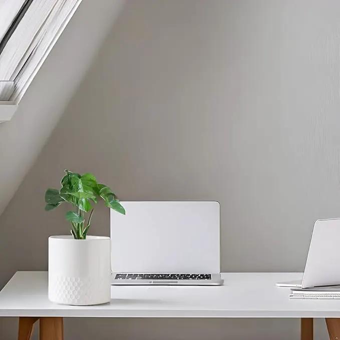 Docrin Ceramic Planters Indoor: 8 Inch Plant Pots with Drainage Holes for Home/Office - White Honeycomb by GreenHaven Gardens