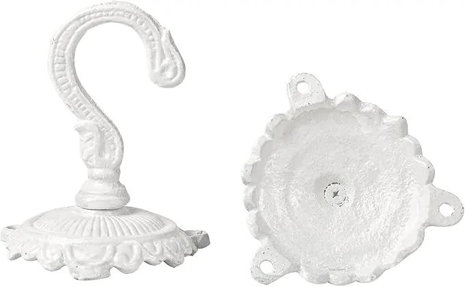 Sungmor Heavy Duty Ceiling Hooks - 3PC White Cast Iron Antique Decorative Hooks for Hanging Plants, Planters, Wind Chimes, Lanterns by GreenHaven Gardens