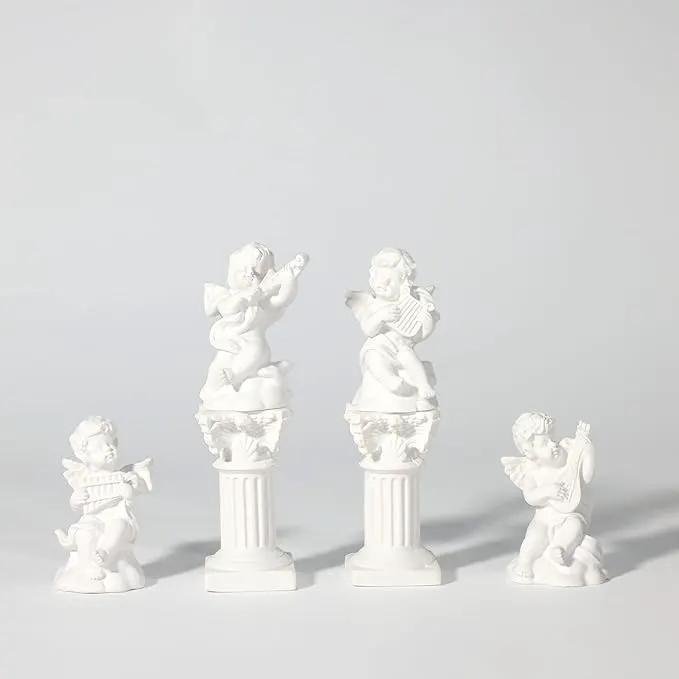 LIYAOLI 4pcs 2.7'' Cherub Decor & 2pcs Roman Decorative Columns Props Shooting,Little Angel Statues for Home Decor Adorable Music Small Angel Figurines by GreenHaven Gardens