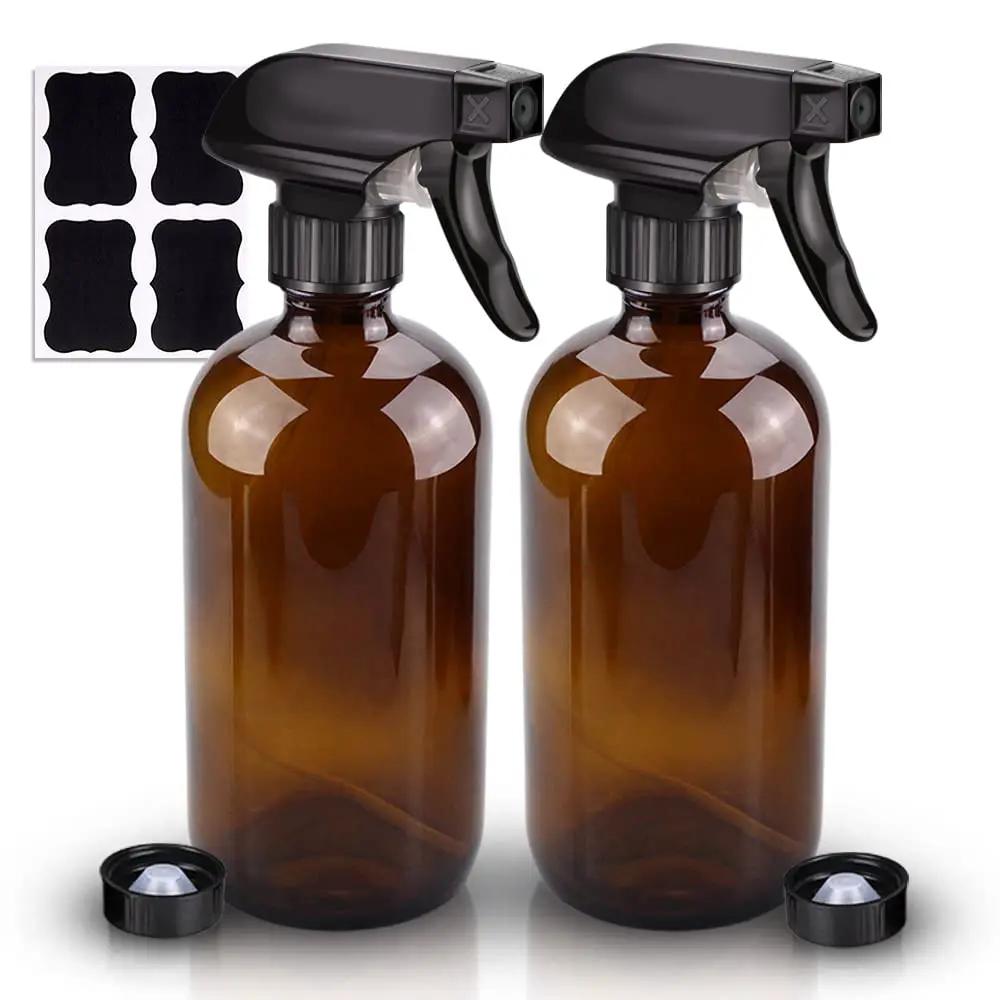 Wedama Amber Glass Spray Bottles, 2 Pack 16 oz Glass Spray Bottles for Cleaning Solutions and Essential Oils, Refillable Empty Spray Bottle with Adjustable Nozzles for Alcohol, Plant and Hair Care by GreenHaven Gardens