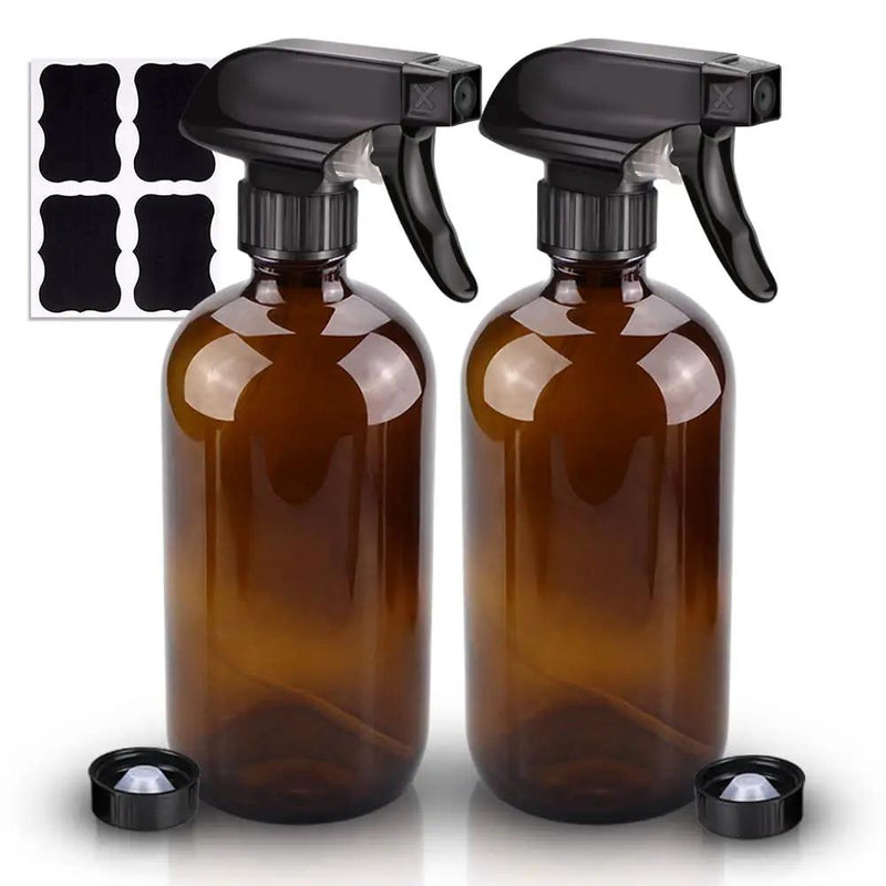 Wedama Amber Glass Spray Bottles, 2 Pack 16 oz Glass Spray Bottles for Cleaning Solutions and Essential Oils, Refillable Empty Spray Bottle with Adjustable Nozzles for Alcohol, Plant and Hair Care by GreenHaven Gardens