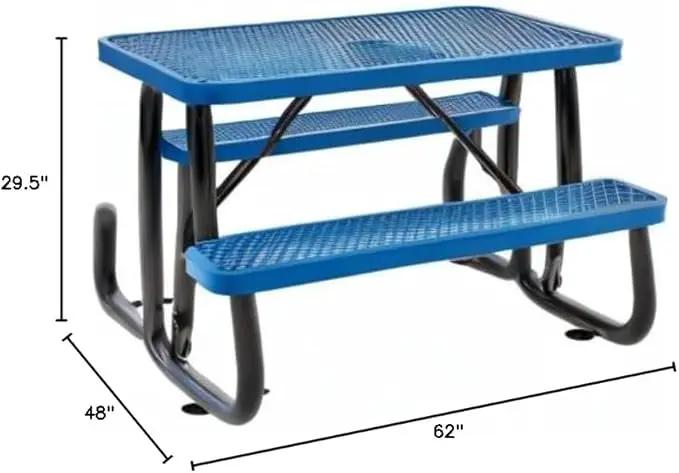 Global Industrial 4' Rectangular Expanded Metal Picnic Table, 48" L x 62" W,Blue by GreenHaven Gardens