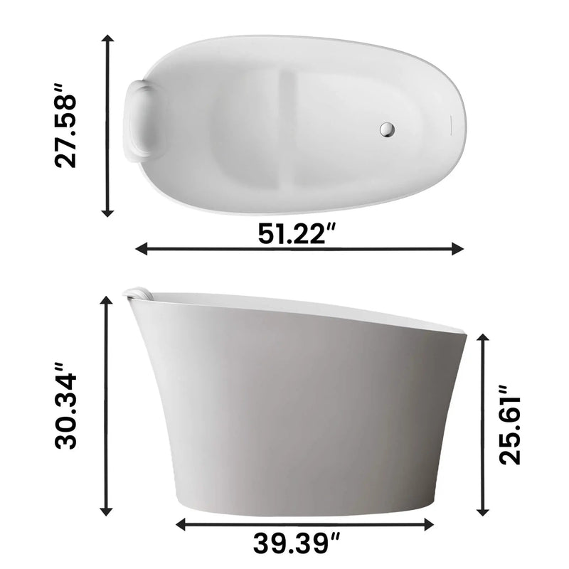 Nuvia 51-Inch Solid Surface Oval Freestanding Bathtub With Seat And Headrest (SAK61983) by SAKSBY WHOLESALE