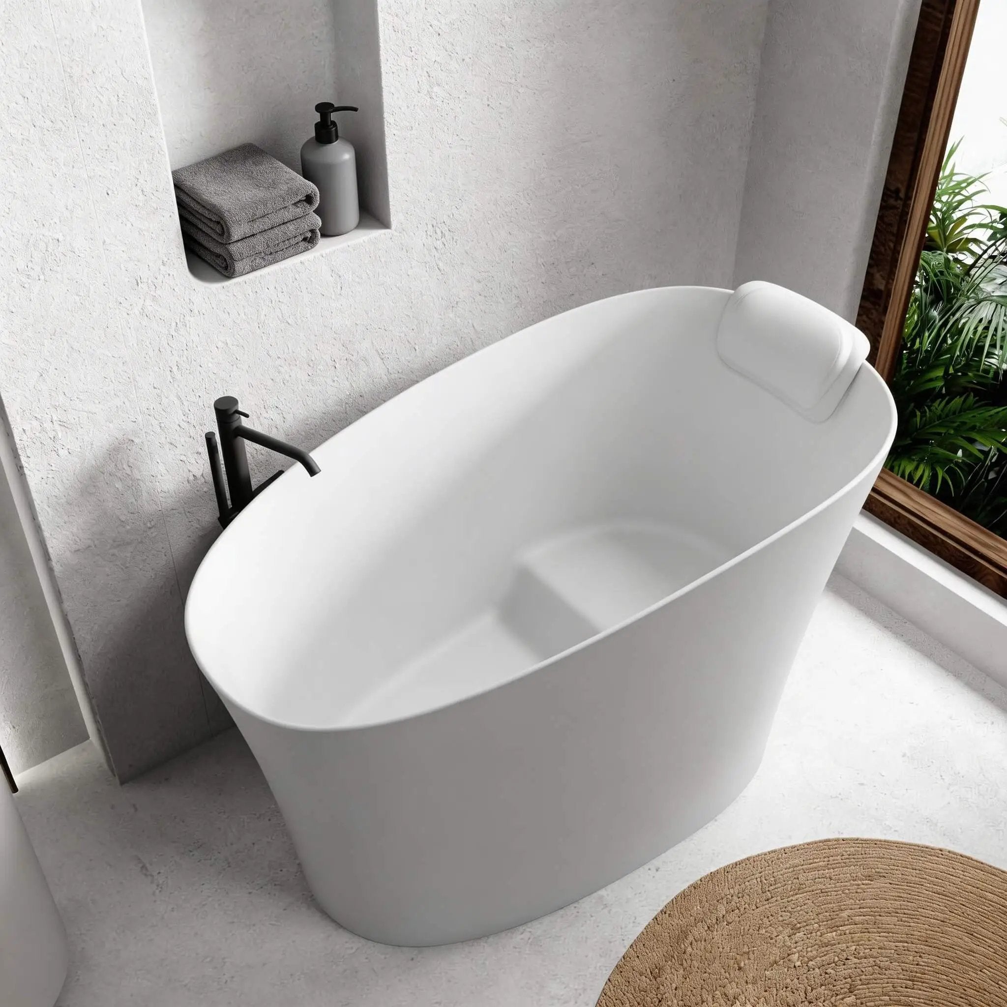 Nuvia 51-Inch Solid Surface Oval Freestanding Bathtub With Seat And Headrest (SAK61983) by SAKSBY WHOLESALE