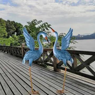 Garden Crane Statue Animal Sculpture Standing Metal Crane Garden Decoration Metal Yard Art for Yard Outdoor Indoor Decoration Set of 2 by GreenHaven Gardens