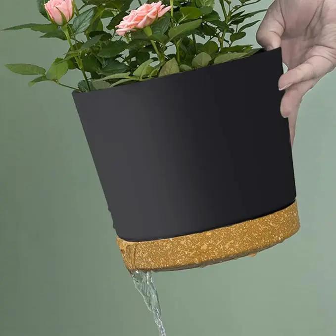 ZMTECH Plant Pots, Set of 6 6.5'' Self Watering Plastic Planter with Drainage Hole and Saucer,Modern Decorative Flower Pot for Indoor Outdoor House Plants, Succulents, Flowers - Dark Gray by GreenHaven Gardens