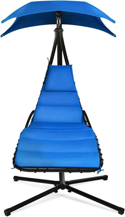 Weatherproof Replacement Cushion Pad and Umbrella for Hanging Lounge Chair Outdoor Chaise Hanging Hammock Chair - Long-Lasting, Fade-Resistant, Quick-Dry, Outdoor Lounge Replacement Set (Blue) by GreenHaven Gardens