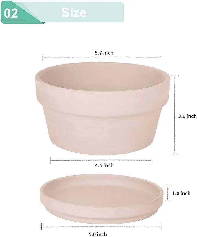 vensovo 5.7 Inch Pink Terracotta Shallow Succulent Pots - 6 Pack Terra Cotta Clay Pot with Saucer, Cacuts Indoor and Outdoor Planters with Drainage Hole by GreenHaven Gardens