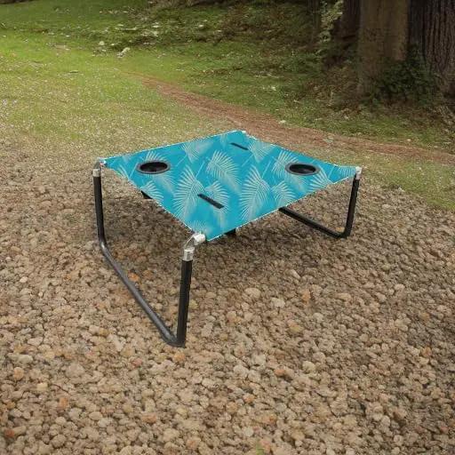 Neso Portable Beach Table with Cup Holders, Cell Phone Pockets, Lightweight for Picnics and Parks (Aqua Fronds) by GreenHaven Gardens