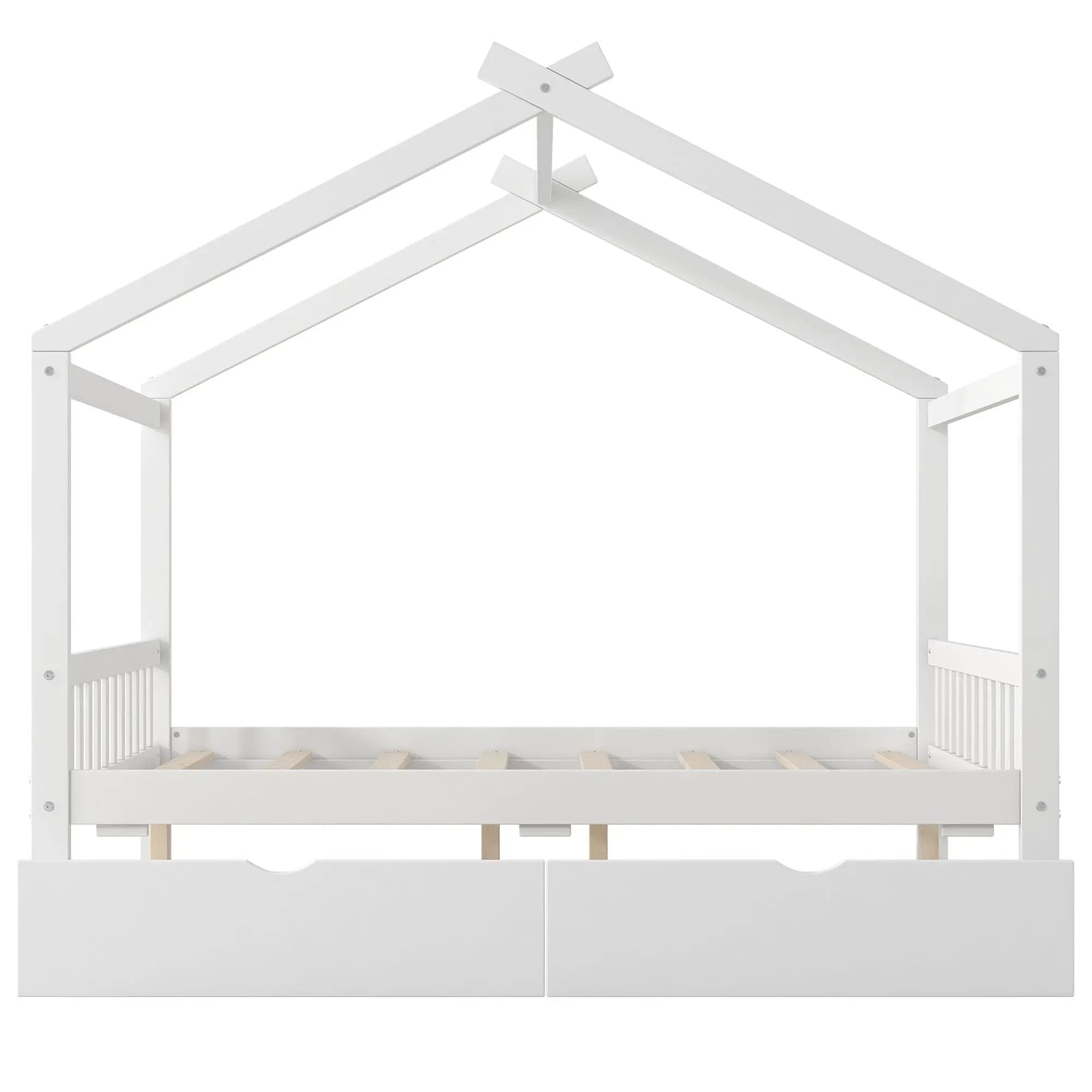 House Style Platform Bed With Headboard, Footboard, 2 Drawers, And Roof Design by HouseOfZazla
